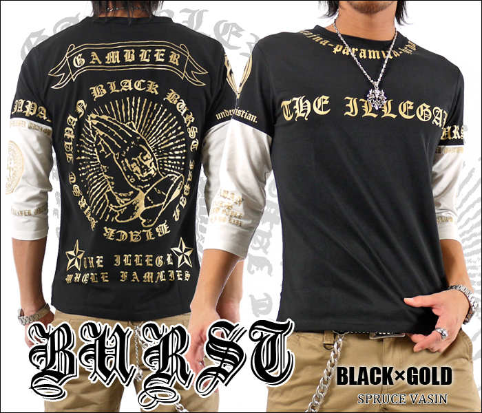 ■【BURST JAPAN】から最新作の登場です！■切替7分袖Tシャツの登場です!■前回好評だったのTHE ILLEGALロゴを採用！■バックにはプレイハンドを描いたプリントを背負い！■アーム部分には